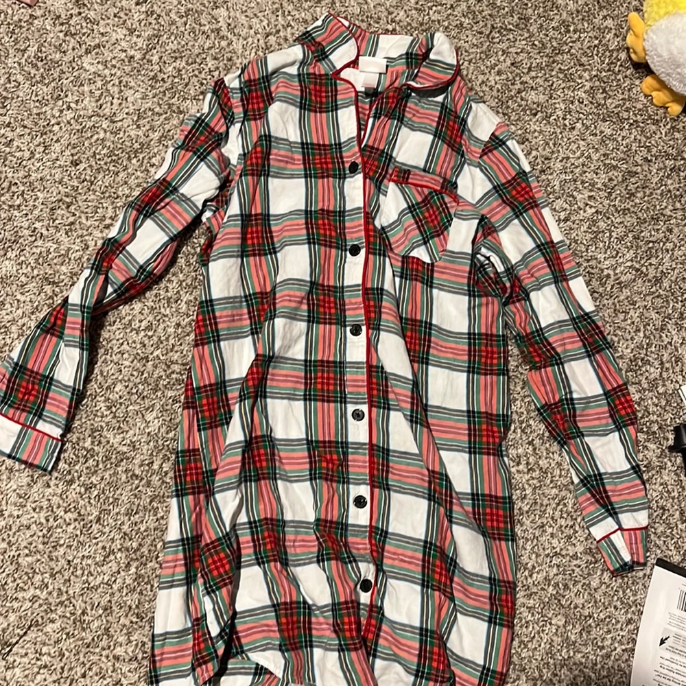 Red,green,white pajama dress in a women’s small